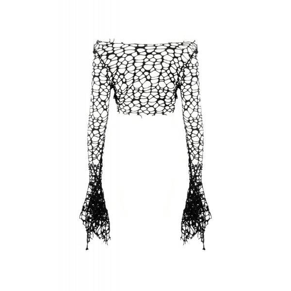 Dark In Love Webrot Fishnet Shredded Gothic-Punk Top
