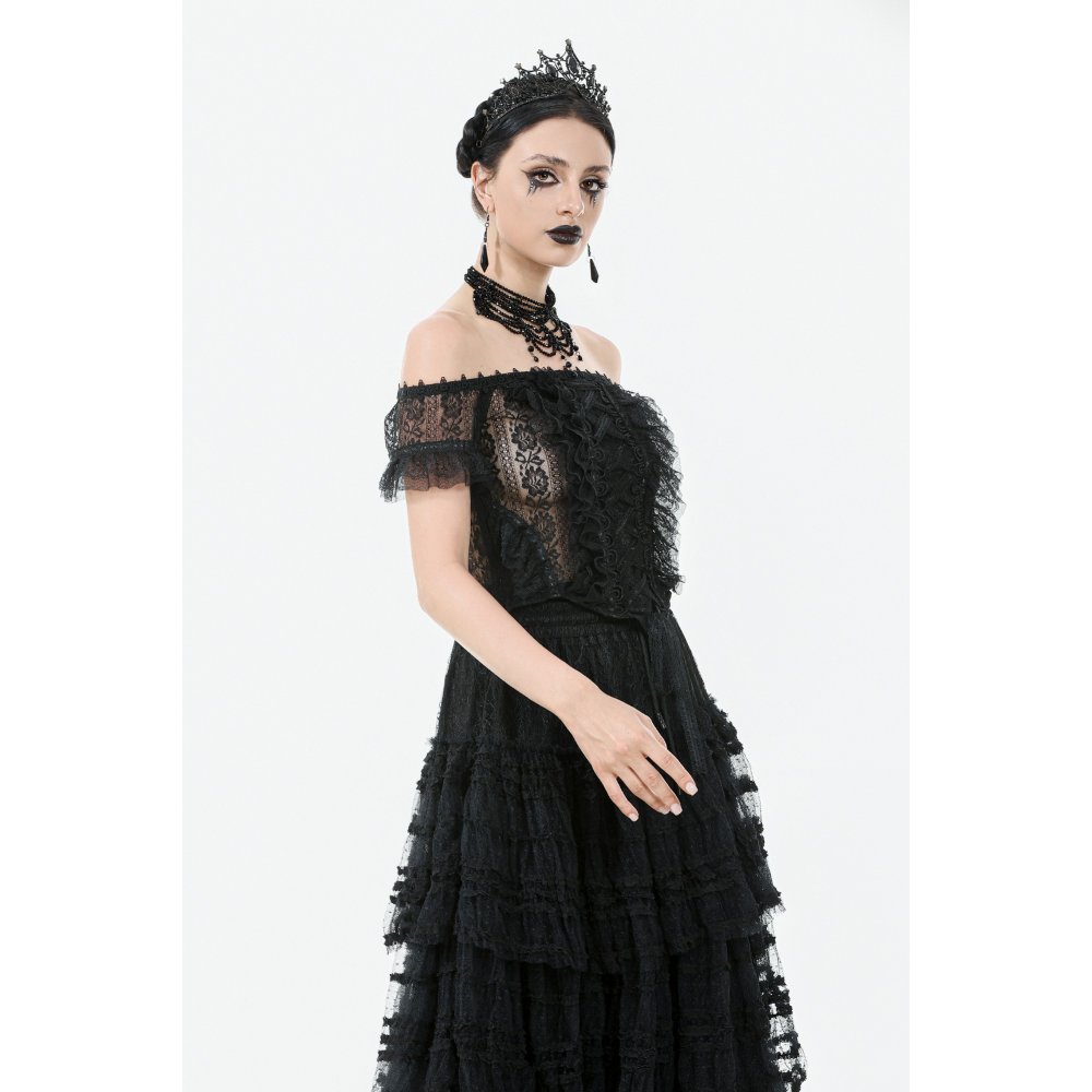 Dark In Love Lacuna Bardot Lace Gothic Top