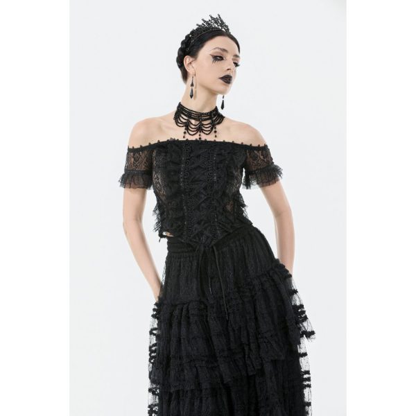 Dark In Love Lacuna Bardot Lace Gothic Top