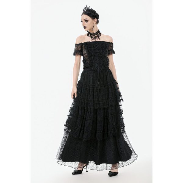 Dark In Love Lacuna Bardot Lace Gothic Top