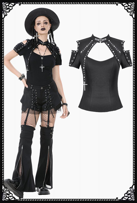 Dark In Love Kalissa But Out Studs & Cross Gothic Top