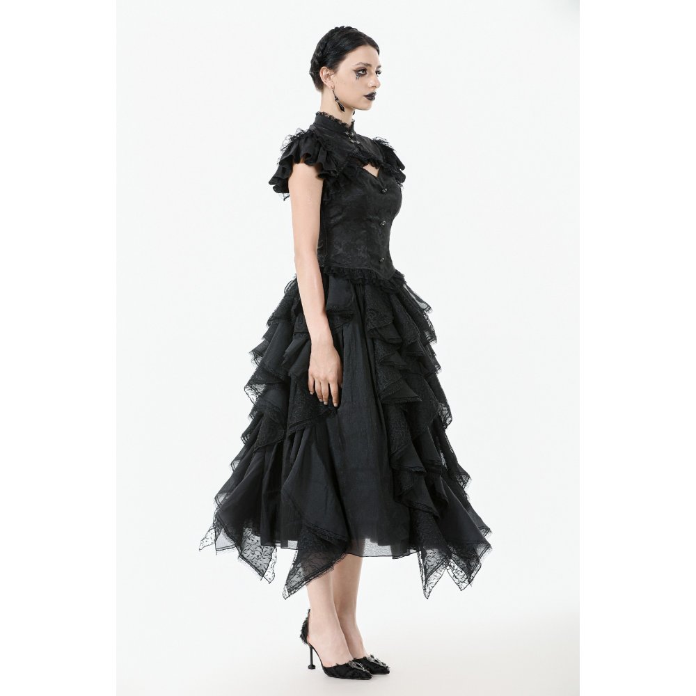 Dark In Love Ophelia Frilly Gothic Mock Neck Cut Out Top