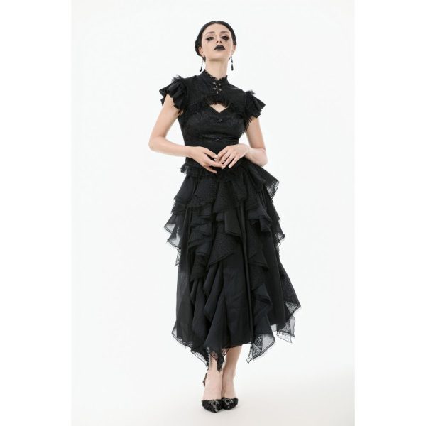 Dark In Love Ophelia Frilly Gothic Mock Neck Cut Out Top