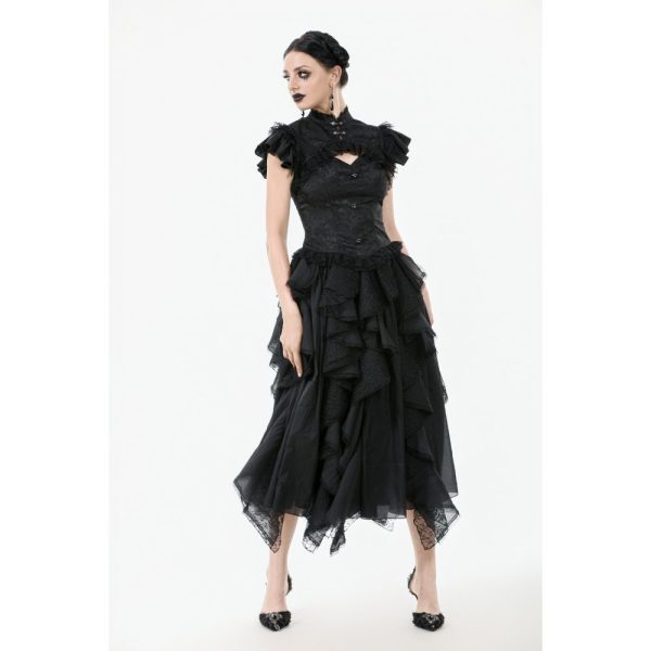 Dark In Love Ophelia Frilly Gothic Mock Neck Cut Out Top