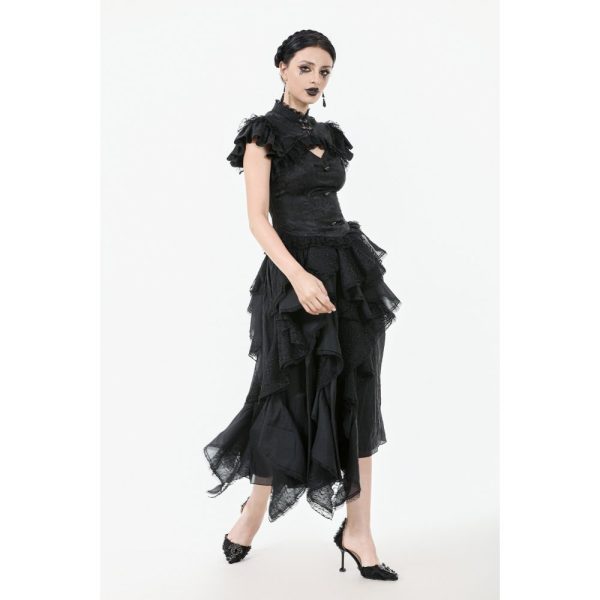 Dark In Love Ophelia Frilly Gothic Mock Neck Cut Out Top