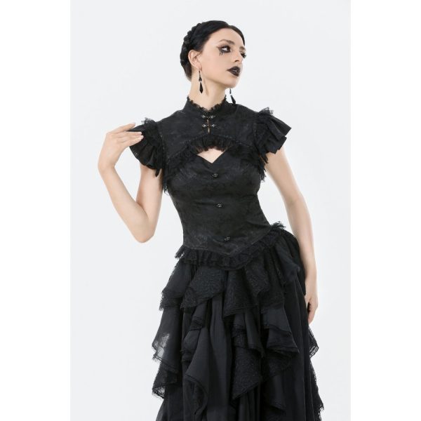 Dark In Love Ophelia Frilly Gothic Mock Neck Cut Out Top