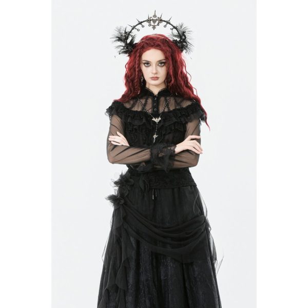 Dark In Love Hollow Ruffle & Sheer Gothic Top