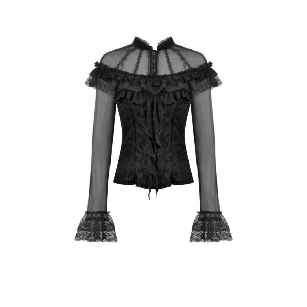 Dark In Love Hollow Ruffle & Sheer Gothic Top