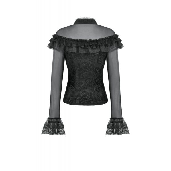 Dark In Love Hollow Ruffle & Sheer Gothic Top