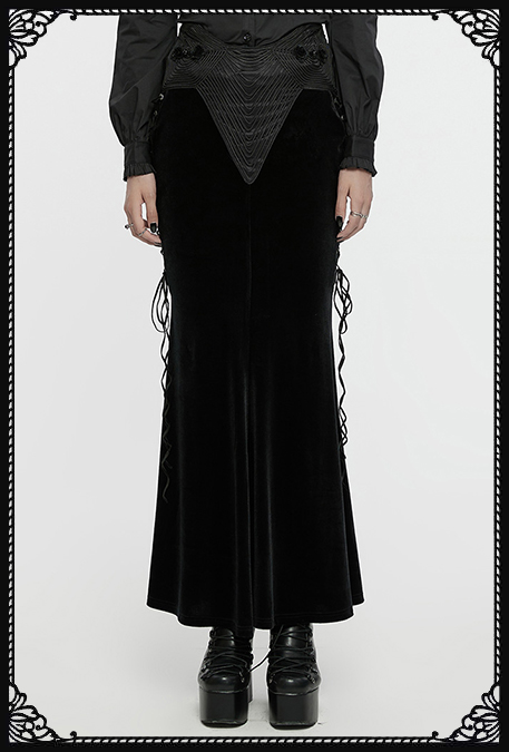Punk Rave Zylara Long Black Velvet Skirt