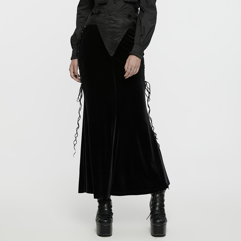 Punk Rave Zylara Long Black Velvet Skirt