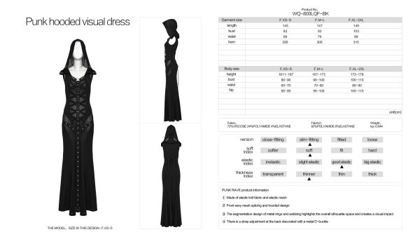 Punk Rave Cyber Priestess with Fishnet Detail Hoodie Dress