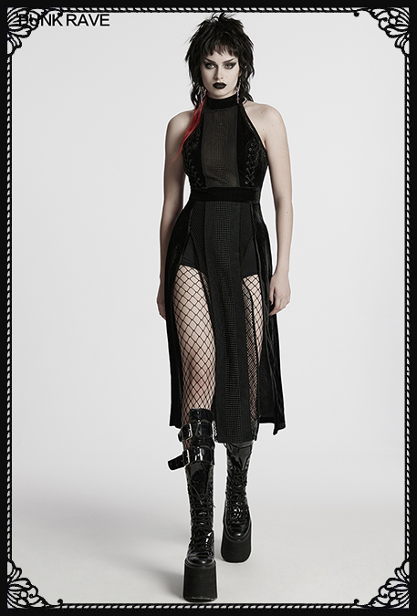 Punk Rave Moirana Fishnet Gothic Slits on Sides Dress