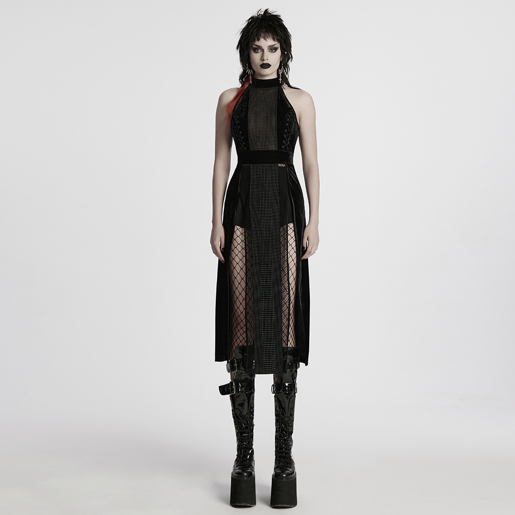 Punk Rave Moirana Fishnet Gothic Slits on Sides Dress