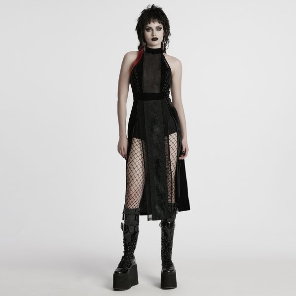 Punk Rave Moirana Fishnet Gothic Slits on Sides Dress