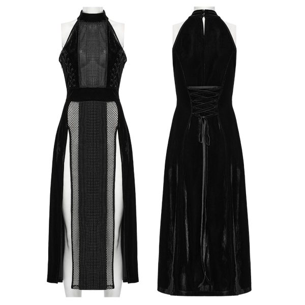 Punk Rave Moirana Fishnet Gothic Slits on Sides Dress
