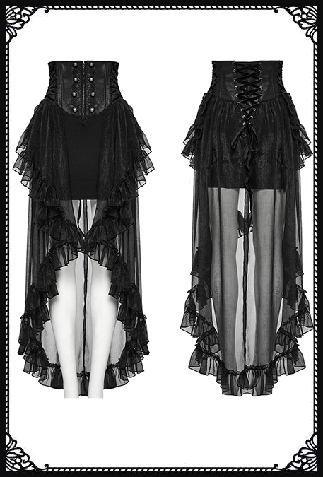 Punk Rave Nocturne Drape Gothic High-Low Skirt