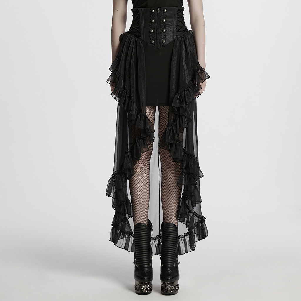 Punk Rave Nocturne Drape Gothic High-Low Skirt