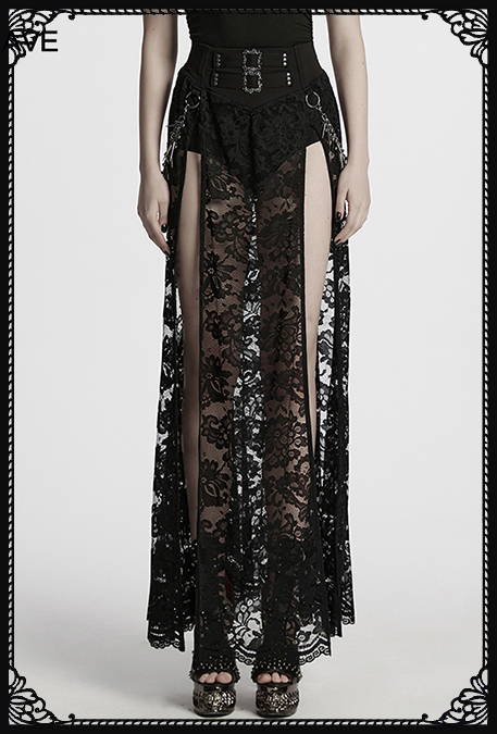 Punk Rave Dead Romance Chain Detail Sheer Lace Gothic Skirt