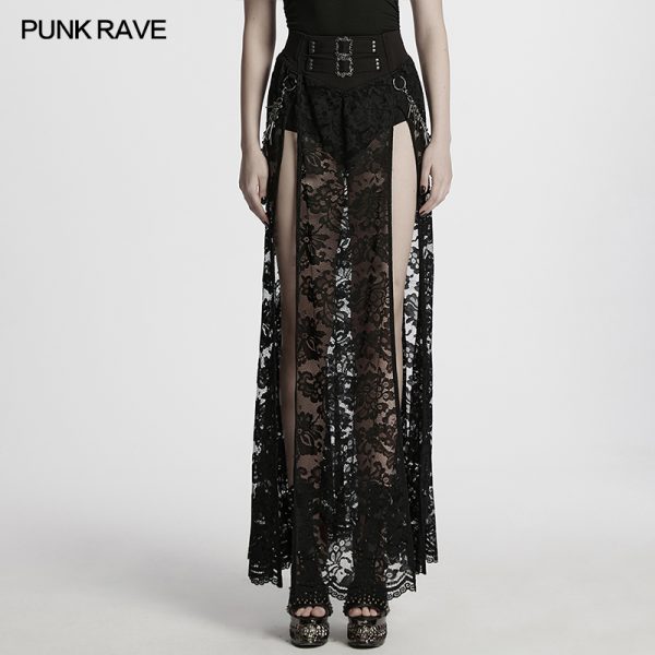 Punk Rave Dead Romance Chain Detail Sheer Lace Gothic Skirt