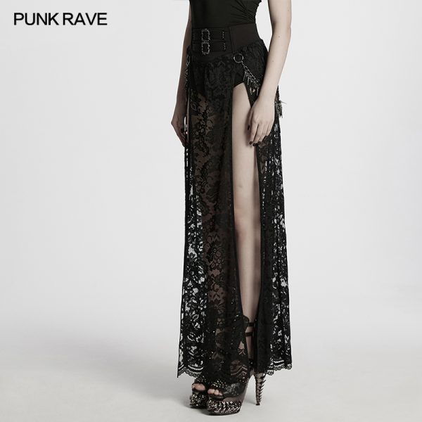 Punk Rave Dead Romance Chain Detail Sheer Lace Gothic Skirt