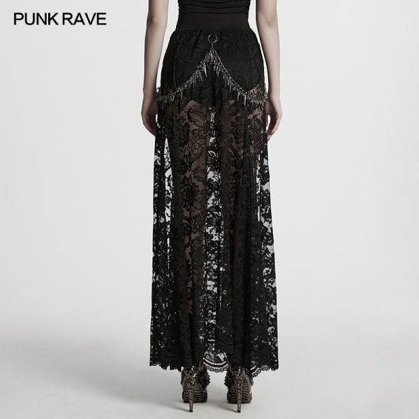 Punk Rave Dead Romance Chain Detail Sheer Lace Gothic Skirt