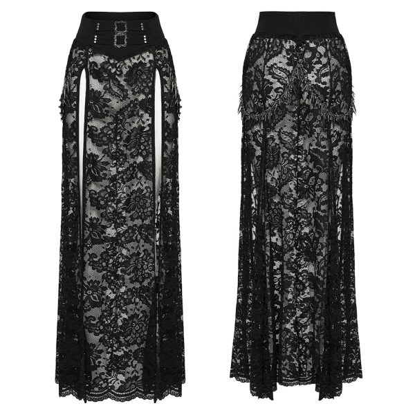 Punk Rave Dead Romance Chain Detail Sheer Lace Gothic Skirt