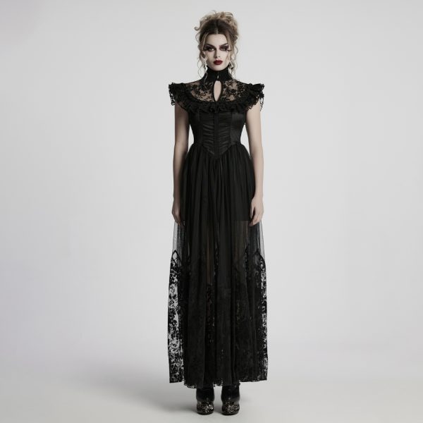 Punk Rave Dead Romance Lace Embroidered Sheer Black Gothic Dress