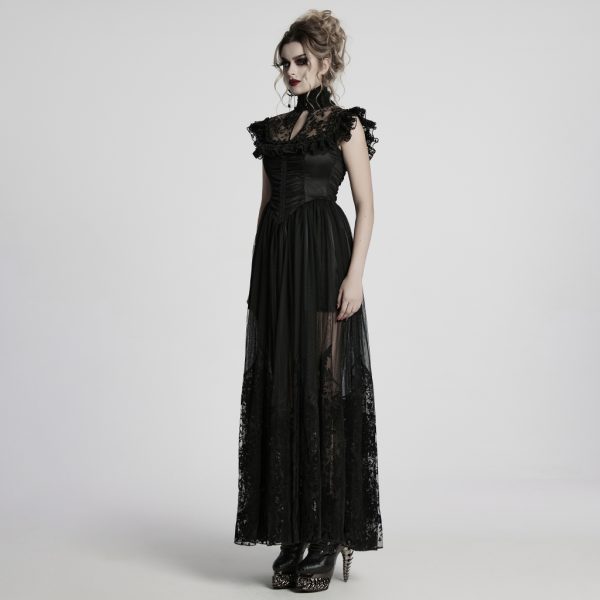 Punk Rave Dead Romance Lace Embroidered Sheer Black Gothic Dress