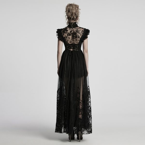 Punk Rave Dead Romance Lace Embroidered Sheer Black Gothic Dress