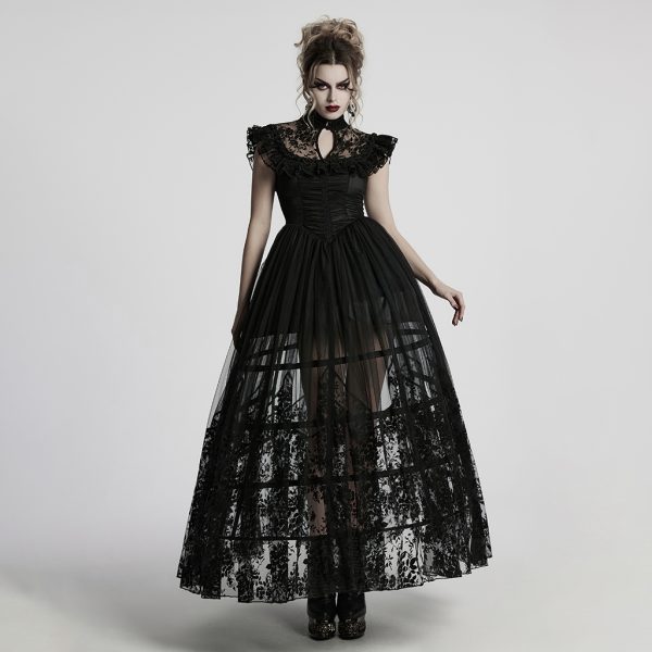 Punk Rave Dead Romance Lace Embroidered Sheer Black Gothic Dress