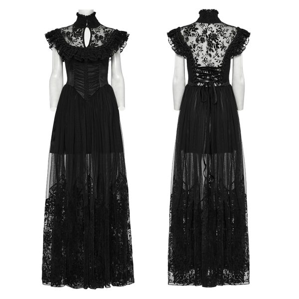 Punk Rave Dead Romance Lace Embroidered Sheer Black Gothic Dress