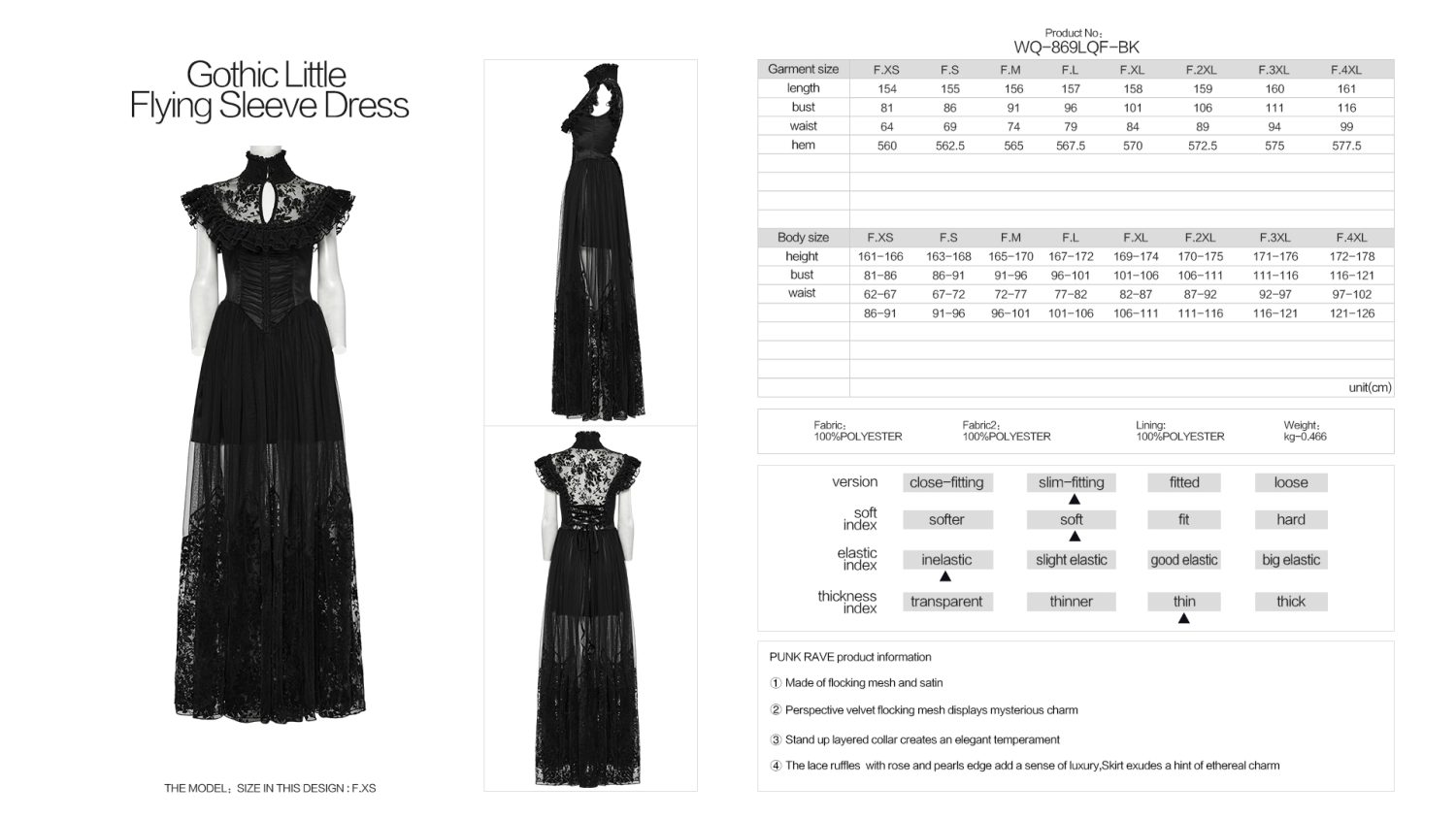 Punk Rave Dead Romance Lace Embroidered Sheer Black Gothic Dress