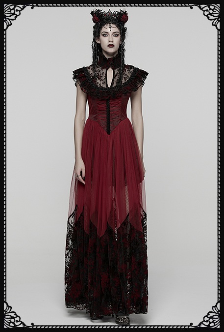 Punk Rave Dead Romance Lace Embroidered Sheer Red Gothic Dress