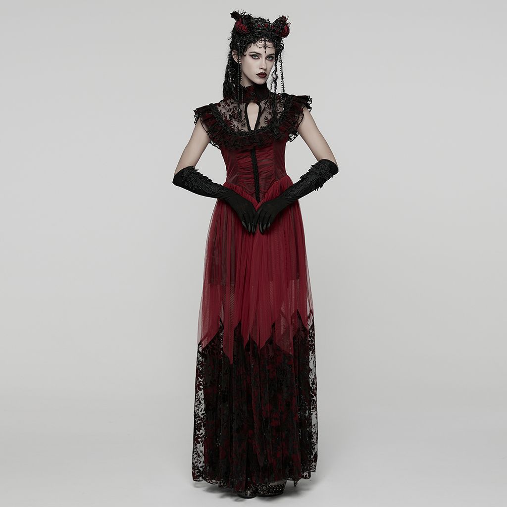 Punk Rave Dead Romance Lace Embroidered Sheer Red Gothic Dress