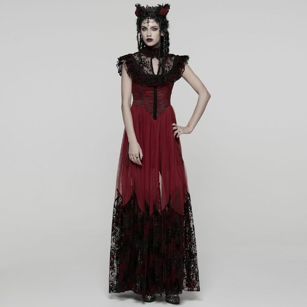 Punk Rave Dead Romance Lace Embroidered Sheer Red Gothic Dress