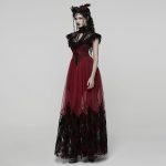 Punk Rave Dead Romance Lace Embroidered Sheer Red Gothic Dress