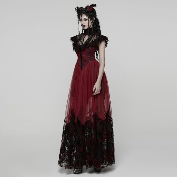 Punk Rave Dead Romance Lace Embroidered Sheer Red Gothic Dress