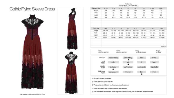 Punk Rave Dead Romance Lace Embroidered Sheer Red Gothic Dress