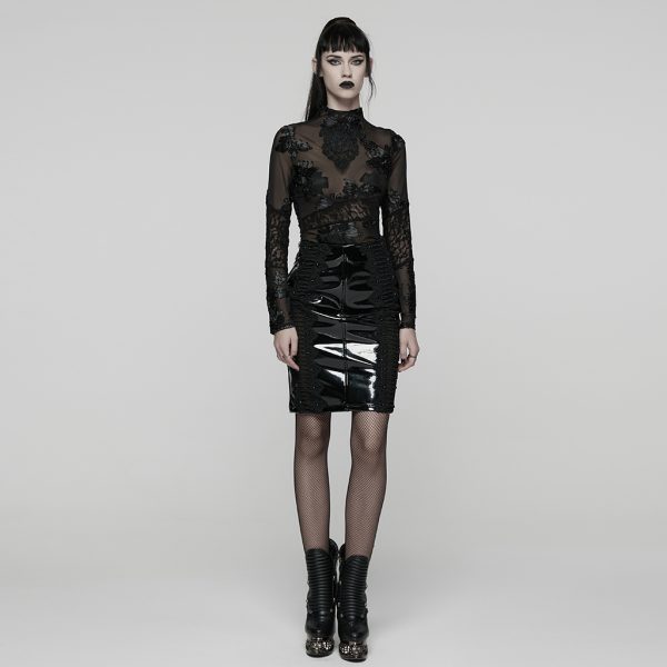 Punk Rave Xavara PVC Lace See Through Detail Pencil Skirt