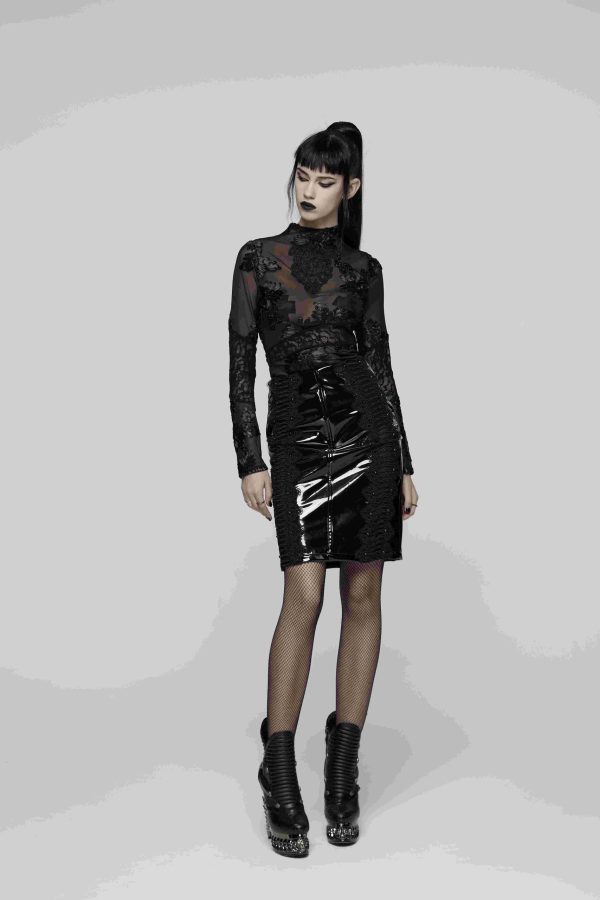 Punk Rave Xavara PVC Lace See Through Detail Pencil Skirt