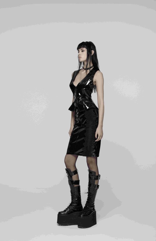 Punk Rave Xavara PVC Lace See Through Detail Pencil Skirt