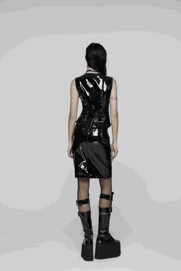 Punk Rave Xavara PVC Lace See Through Detail Pencil Skirt