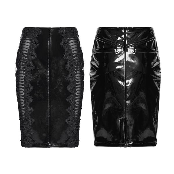 Punk Rave Xavara PVC Lace See Through Detail Pencil Skirt