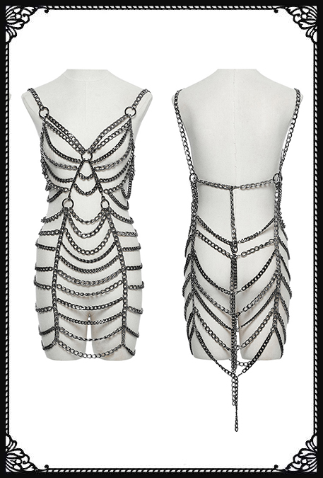 Punk Rave Tessa Gothic Festival Chain Dress With Detachable Bralette