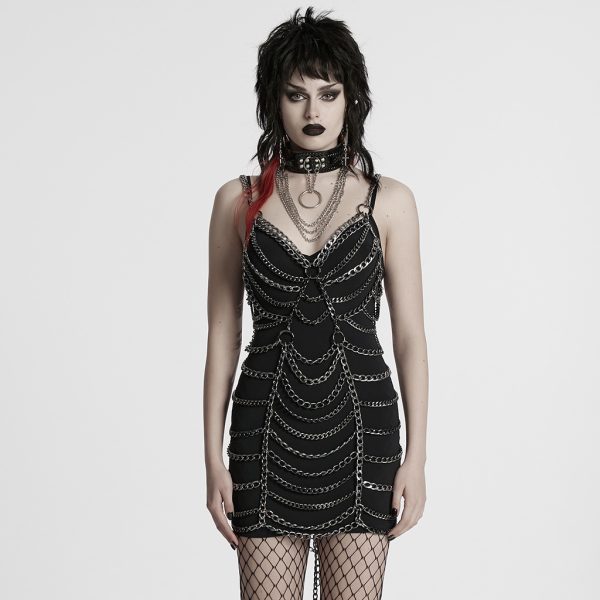 Punk Rave Tessa Gothic Festival Chain Dress With Detachable Bralette
