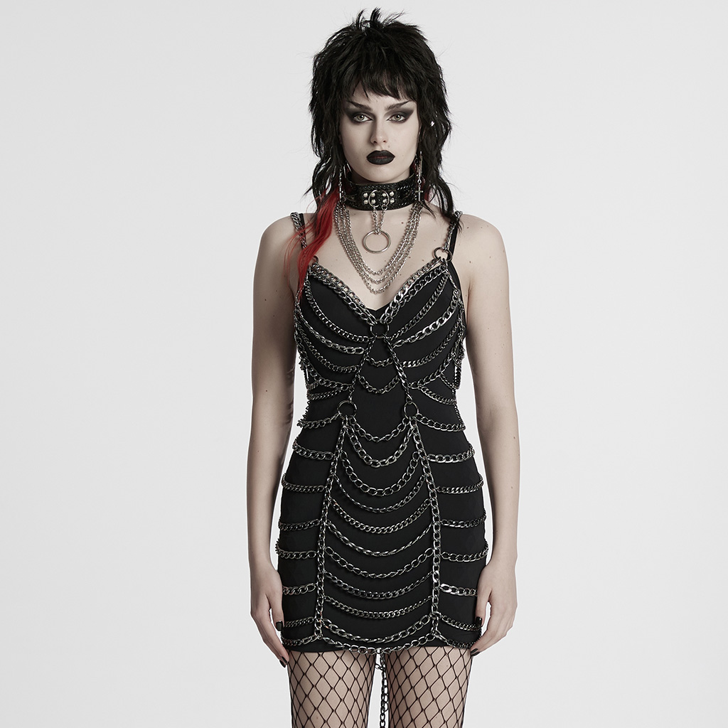 Punk Rave Tessa Gothic Festival Chain Dress With Detachable Bralette