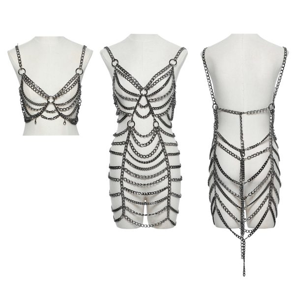 Punk Rave Tessa Gothic Festival Chain Dress With Detachable Bralette