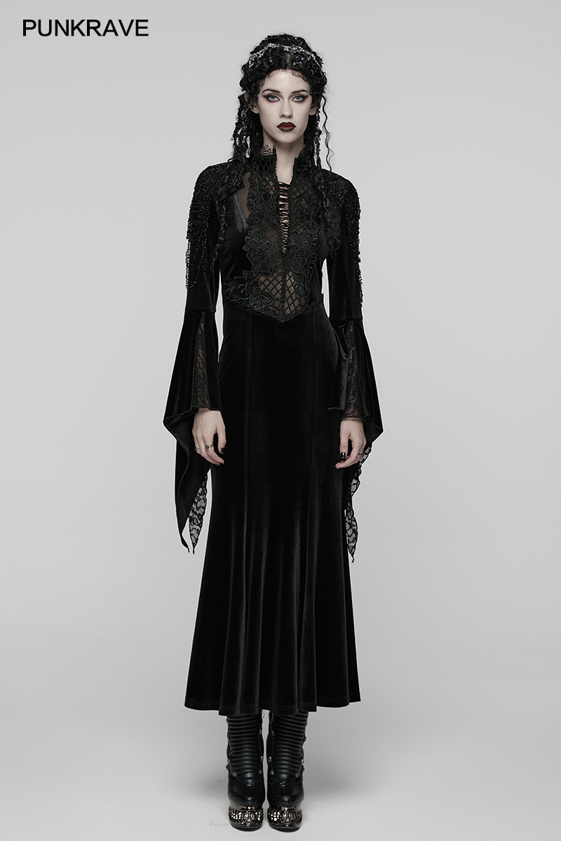 Punk Rave Countess Gothic Lace Velvet Bell Sleeve Dress