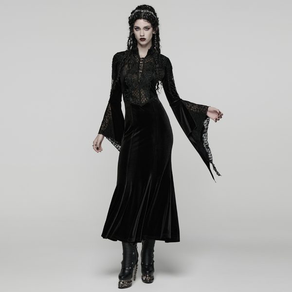 Punk Rave Countess Gothic Lace Velvet Bell Sleeve Dress